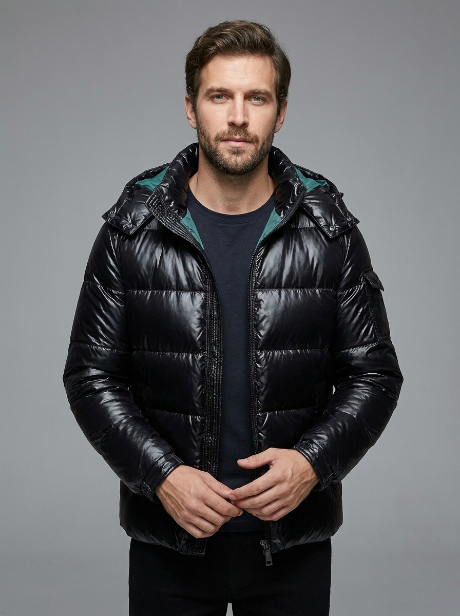 Alex | Men's Hooded Puffer Jacket | Glossy Finish - Vellmont & Co.
