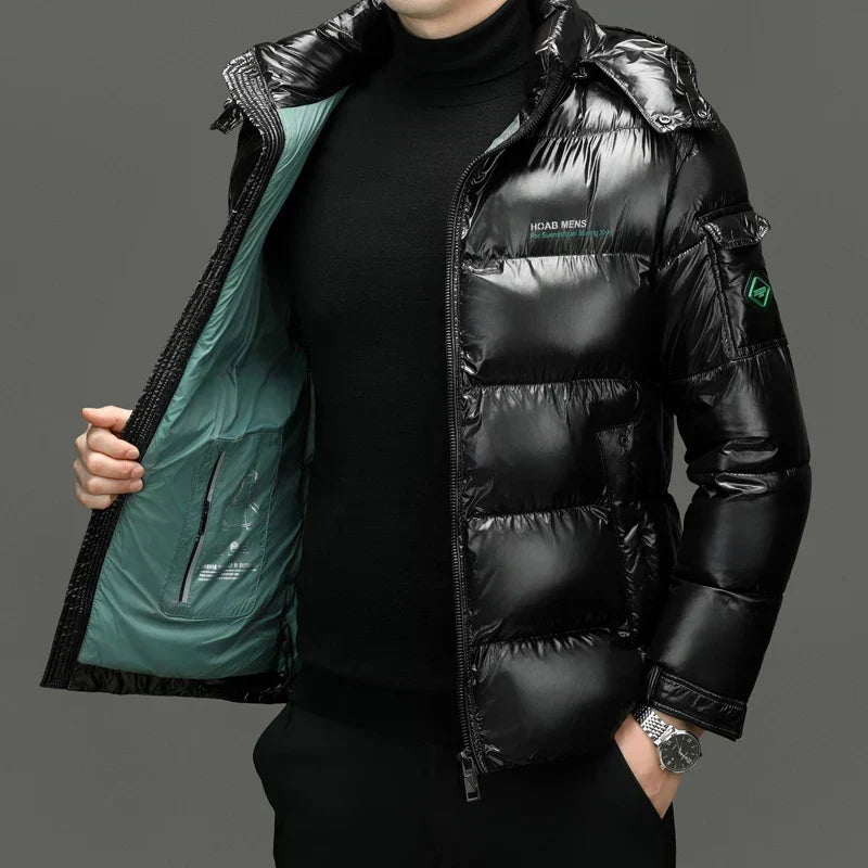 Alex | Men's Hooded Puffer Jacket | Glossy Finish - Vellmont & Co.