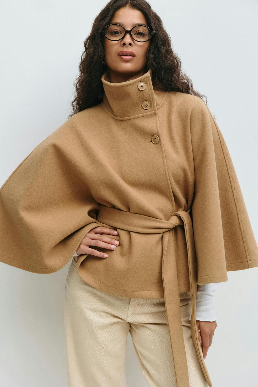 Anneke | Women's Belted Cape Coat | Funnel Collar - Vellmont & Co.
