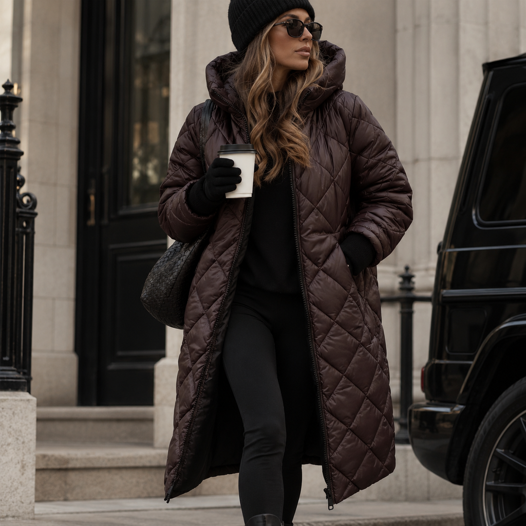Aurelie | Women's Quilted Long Coat | Hooded - Vellmont & Co.