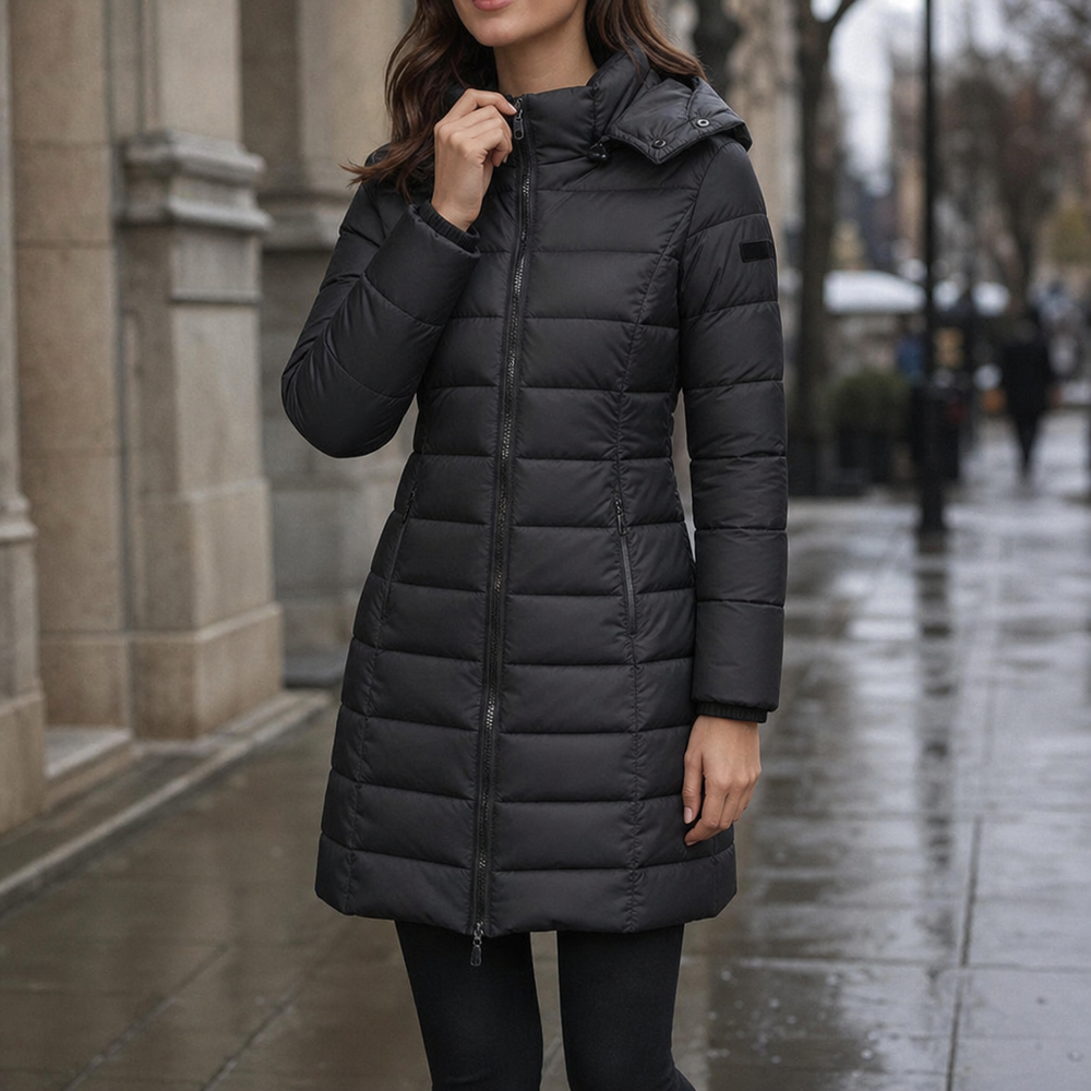 Belvaine | Women's Mid-Length Puffer Jacket | Detachable Hood - Vellmont & Co.