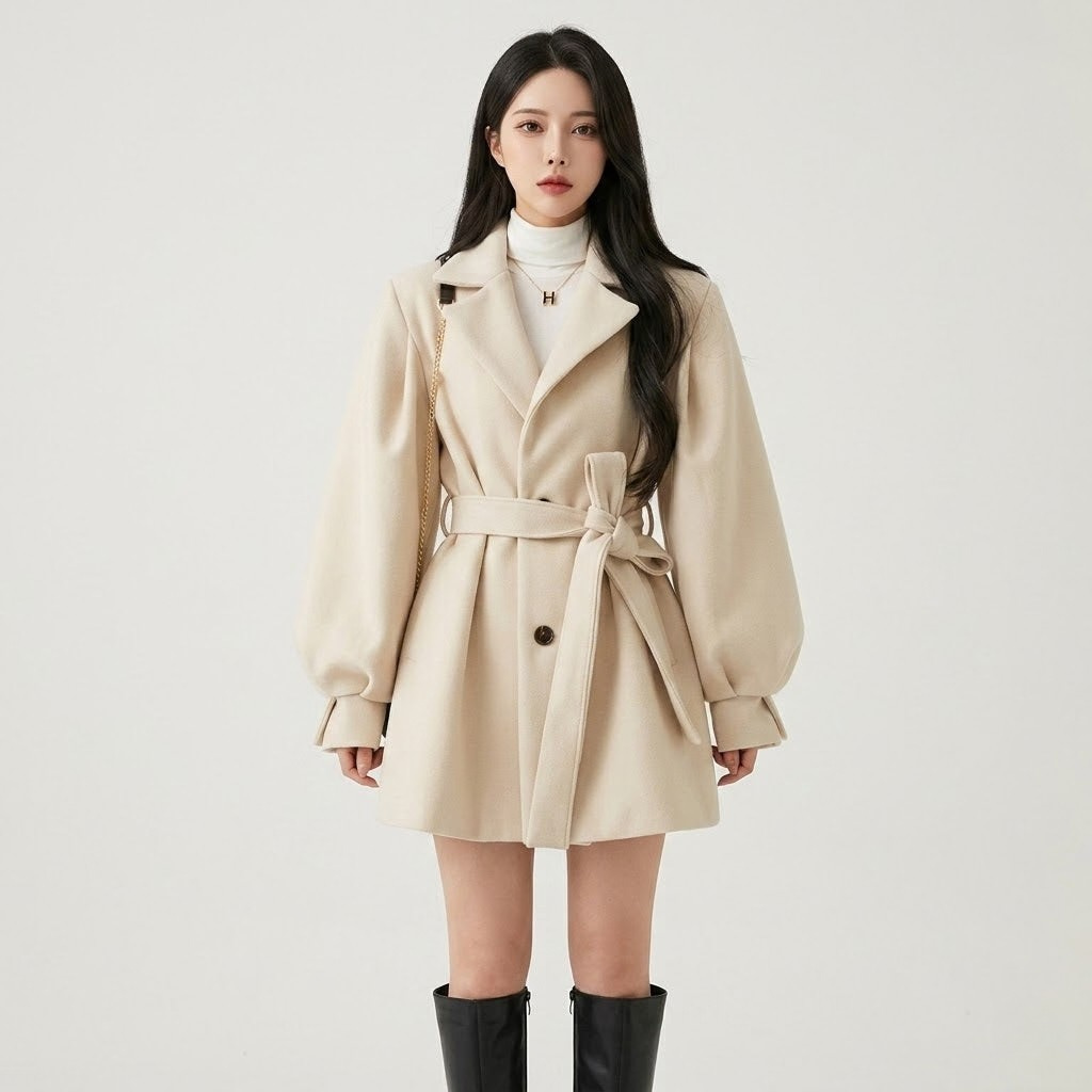 Chloe | Women's Belted Trench Coat | Balloon Sleeves - Vellmont & Co.