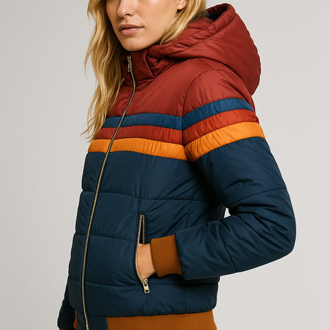 Freya | Women's Striped Puffer Jacket | Hooded - Vellmont & Co.