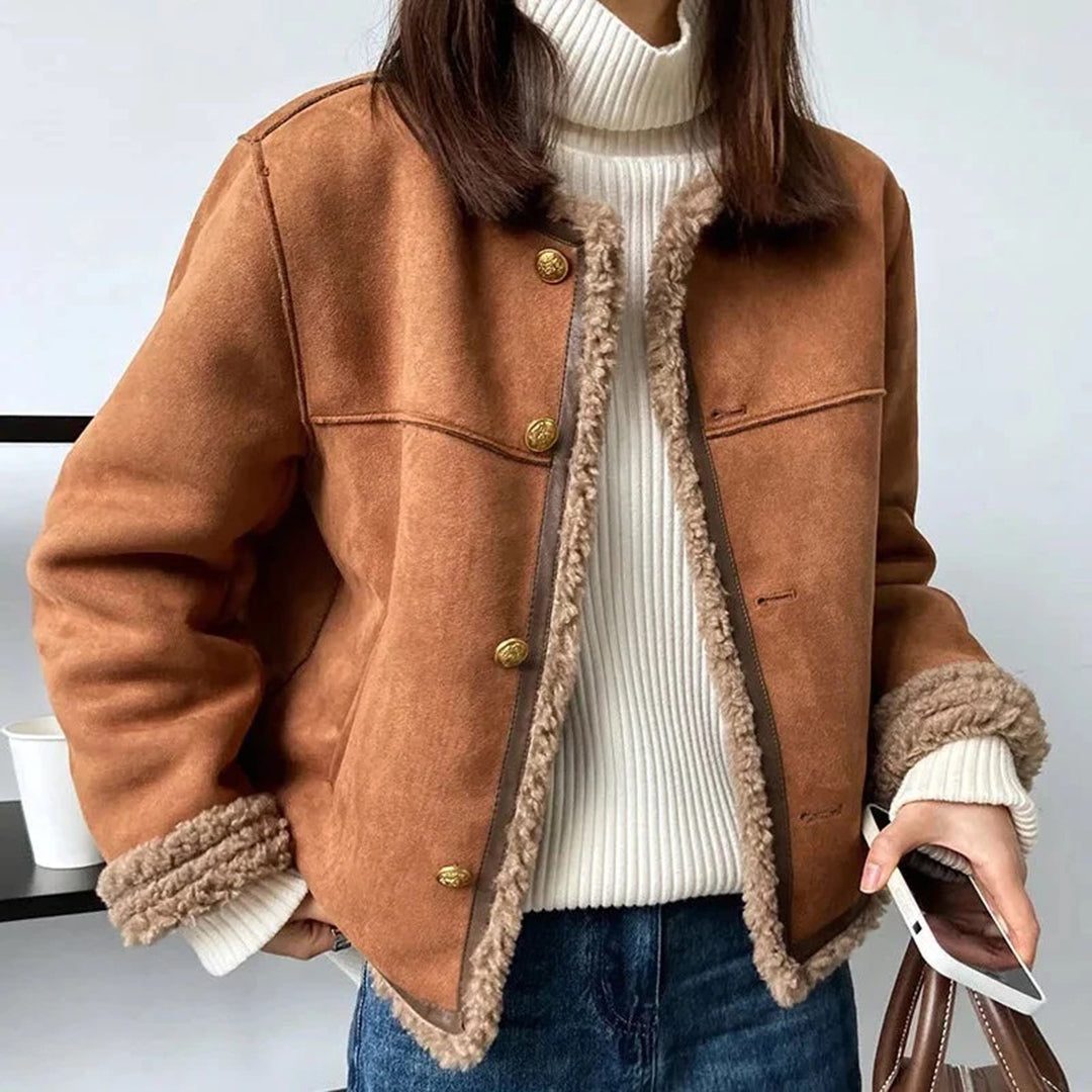 Xanthe | Women's Suede Shearling Jacket | Fleece-Lined - Vellmont & Co.
